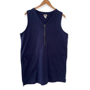 Vintage 90s LL Bean Mini Shift Jumper Dress XL Navy Blue V Neck Zip Up Pockets